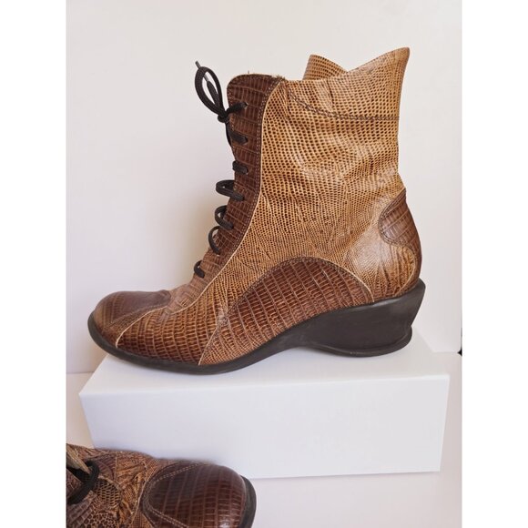 Victortian Boho Western Two Tone Colorblock Brown Lace Up Ankle Boots Shoes 37 7 - Picture 3 of 9